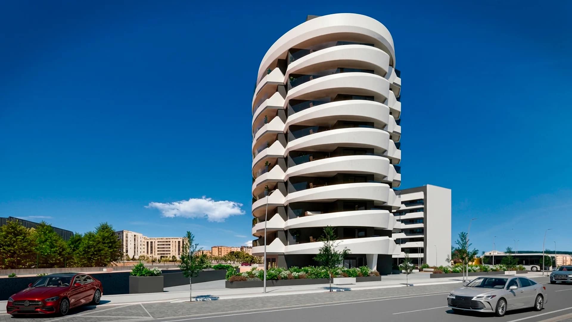 Edificio Lara 2, 24 viviendas en León, con terrazas curvas