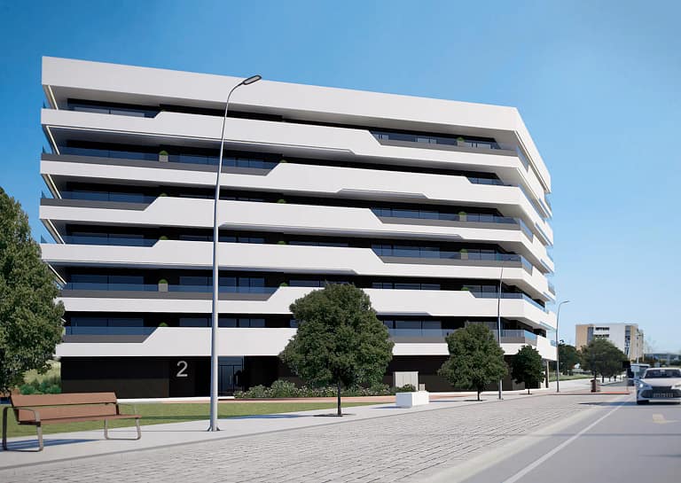 Fachada principal del Edificio Lara 1, 38 viviendas en León
