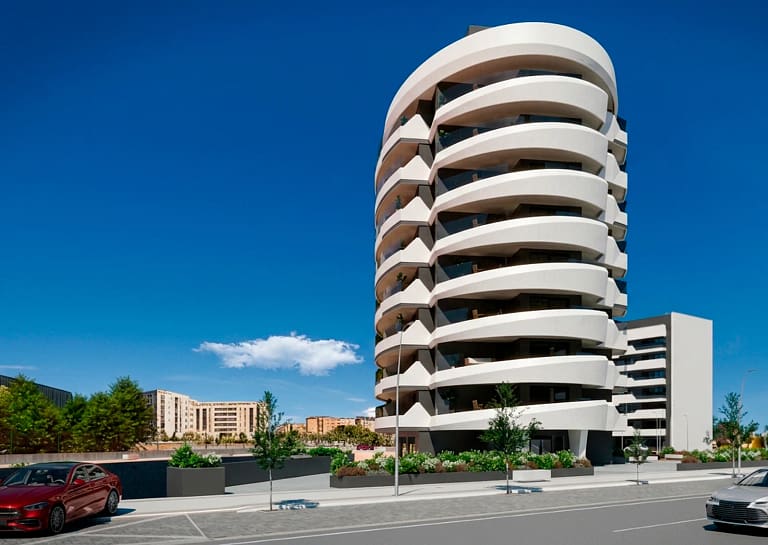 Edificio Lara 2, 24 viviendas en León, con terrazas curvas